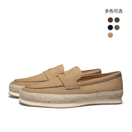 ThomWills新款一脚蹬渔夫鞋男老钱风真皮反绒休闲乐福鞋懒人鞋