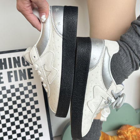 顽刻ollieskate白银拼色波点生胶底W系列春季男女国潮德训滑板鞋