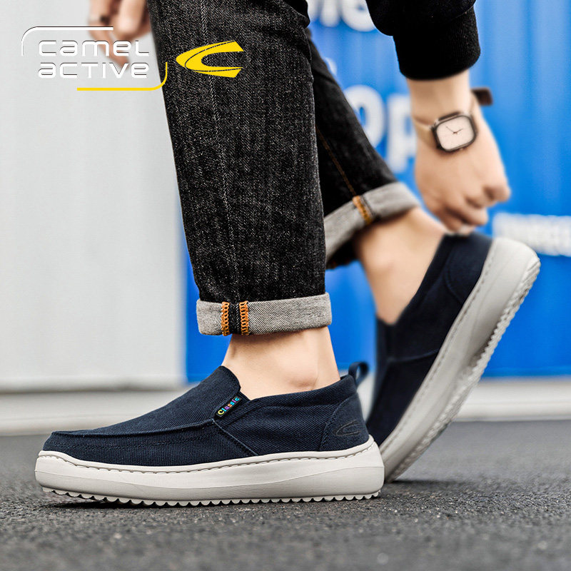 德国骆驼动感帆布鞋春季2026新款一脚蹬乐福鞋老北京布鞋手工板鞋主图