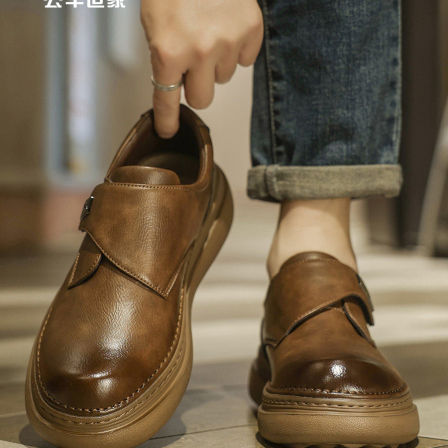 公牛世家男鞋新款春季高档真皮休闲皮鞋男士无鞋带商务正装德比鞋