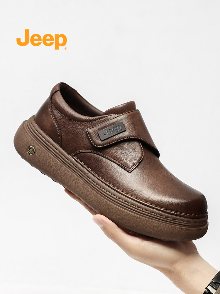 jeep男鞋春夏英伦风真皮厚底休闲皮鞋男士一脚蹬低帮工装马丁皮靴主图