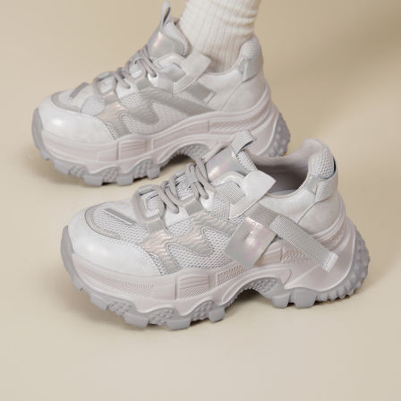 卓诗尼厚底老爹鞋女款2026新网面透气休闲鞋小个子增高轻便运动鞋