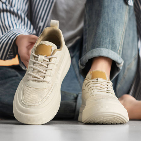 鞋子男鞋春季透气宽楦高端品牌厚底增高网面板鞋男款高级感小白鞋