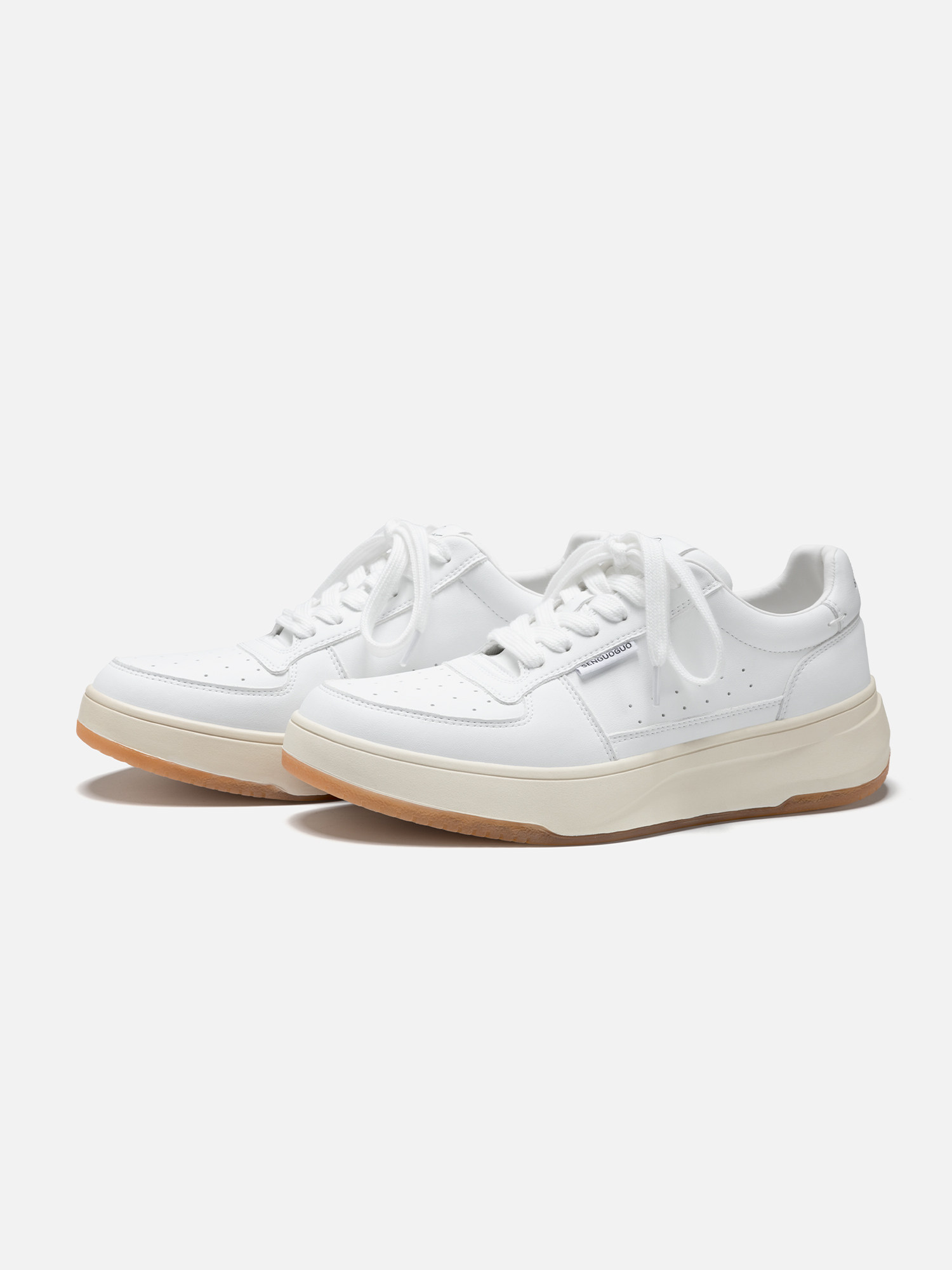 森果果 厚底小白鞋男款2026新款春季百搭真皮鞋子白色通勤板鞋女主图