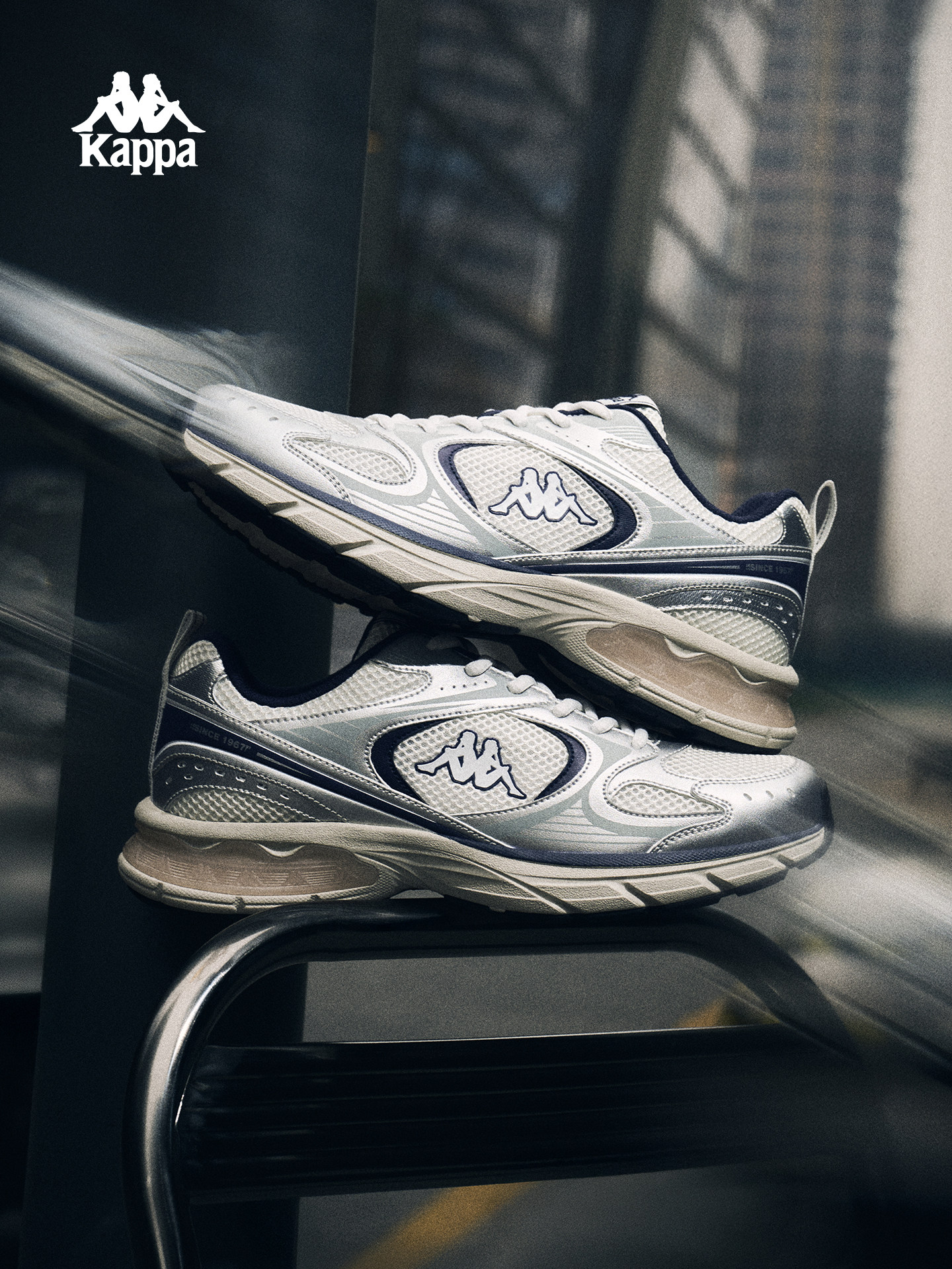 Kappa6906男鞋厚底老爹鞋2026春季新款银色复古运动鞋轻便跑鞋子主图