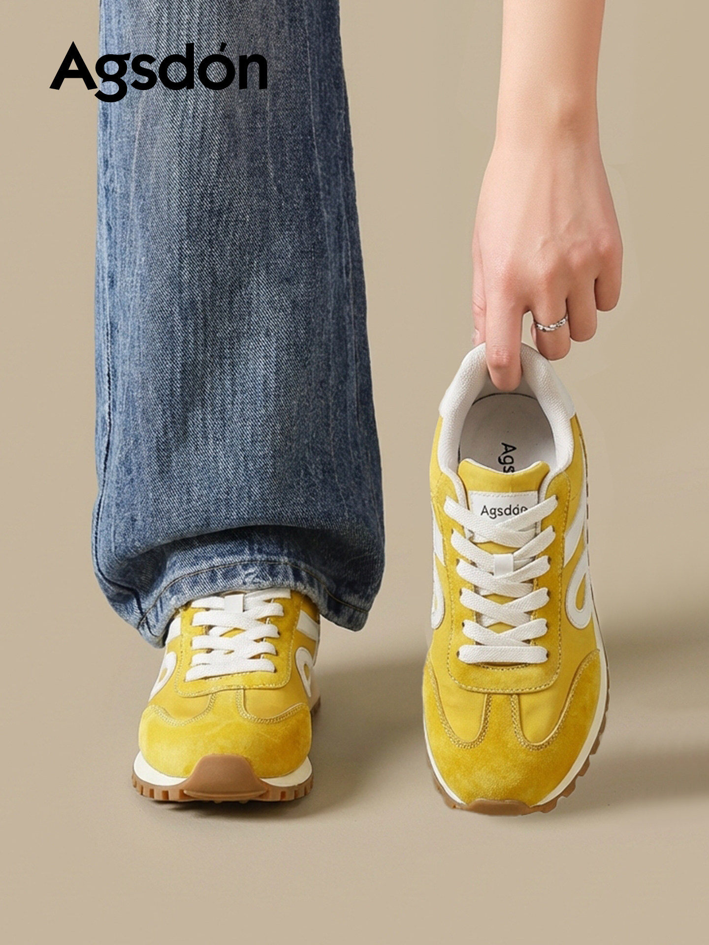 黄色德训鞋女2026新款春超火巨好看复古芭蕾阿甘女鞋休闲运动鞋子主图