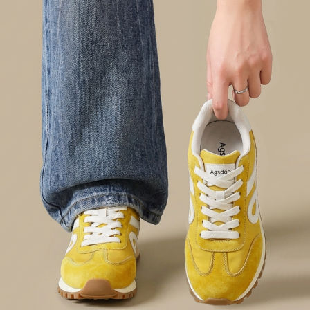 黄色德训鞋女2026新款春超火巨好看复古芭蕾阿甘女鞋休闲运动鞋子