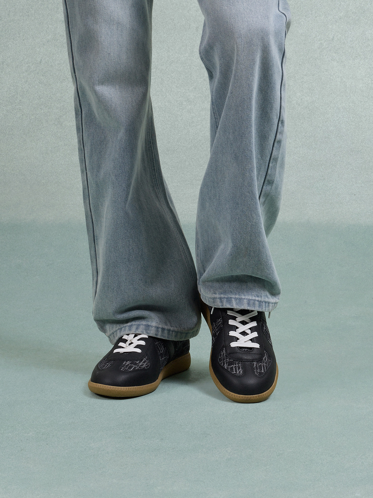 ThomWills老花德训鞋男真皮拼接牛仔布复古休闲鞋通勤板鞋春季主图