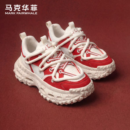 马克华菲新年限定男鞋2026新款本命年红色鞋子增高软底男士老爹鞋