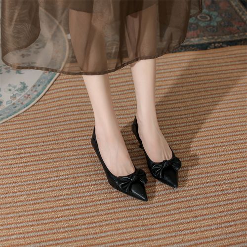 鞋小柒~2025年新款蝴蝶结细跟高跟鞋女尖头酒杯跟上班穿工作职业主图