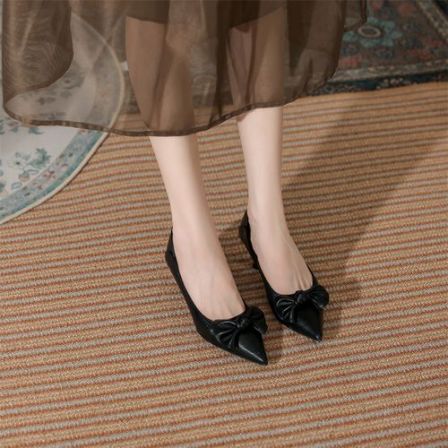 鞋小柒~2025年新款蝴蝶结细跟高跟鞋女尖头酒杯跟上班穿工作职业