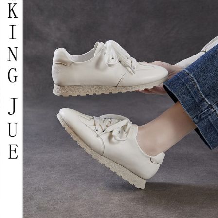 【王爵】春季新款百搭轻便系带休闲单鞋真牛皮小皮鞋运动平底小白鞋