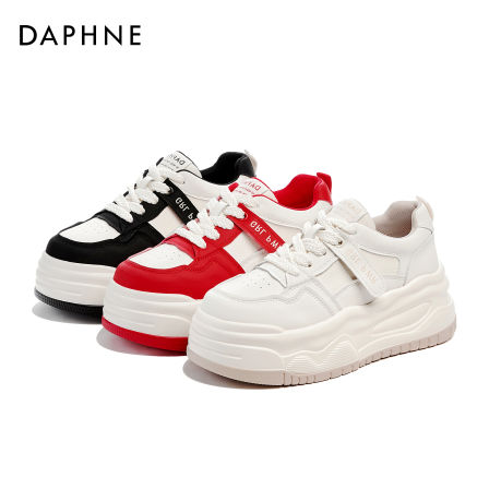 达芙妮时尚休闲鞋2025新款女鞋ins百搭小白鞋透气厚底潮流系带鞋