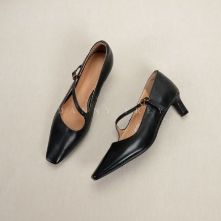 Dannyfrey丹尼芙蕾高级感尖头通勤风一字细带法式玛丽珍女鞋4.5CM