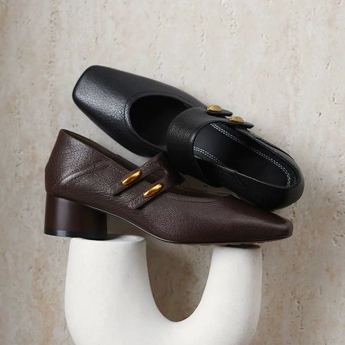 3cm/羊皮版/法式复古洋气一字带中跟方头百搭浅口单鞋女春季新款主图