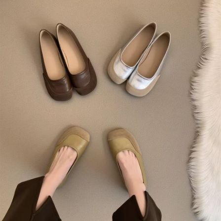 【真皮】复古圆头单鞋女2026新款平底浅口豆豆鞋一脚蹬孕妇软底鞋