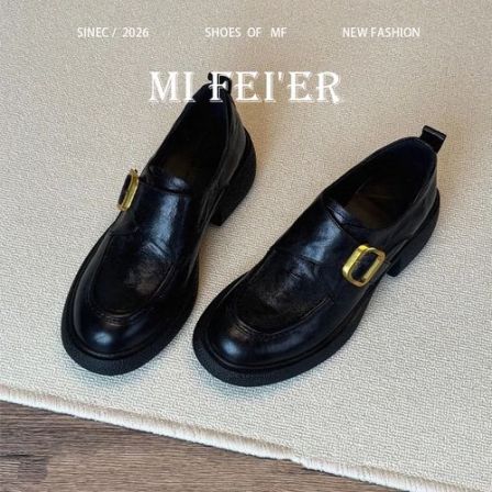 羊皮版~厚底乐福鞋女英伦风一脚蹬黑色jk小皮鞋通勤百搭新款单鞋