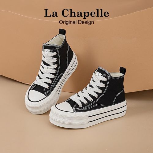 拉夏贝尔高帮帆布鞋女2026春季新款经典百搭厚底增高复古休闲板鞋主图