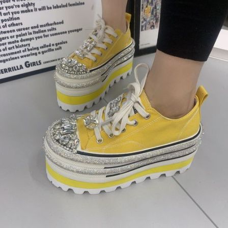 俏洋哥倪1366-17欧货轻便厚底9公分网红重工小个子透气彩钻板鞋