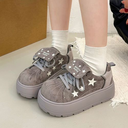 【FRYILY】韩版复古星星厚底增高德训鞋女春季新款学院风百搭贝壳头主图