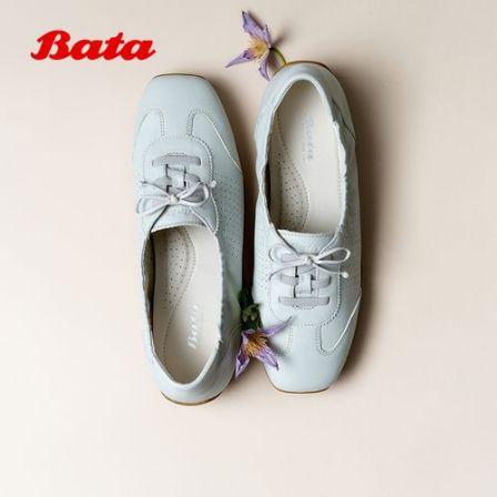 Bata运动休闲鞋女2026春季商场新款时尚百搭通勤牛皮单鞋ABI20AA6