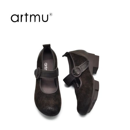 阿木复古玛丽珍高跟鞋女粗中跟浅口单鞋子黑色D2608-1