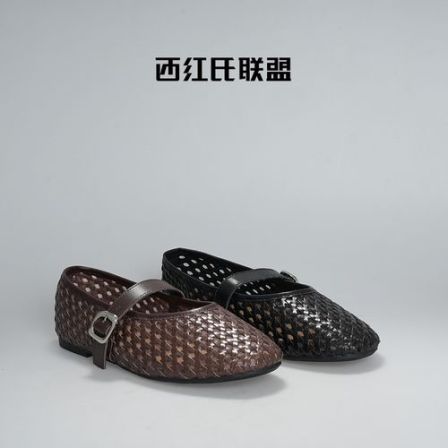 【西红氏联盟】春季新款编织镂空透气平底玛丽珍女单鞋