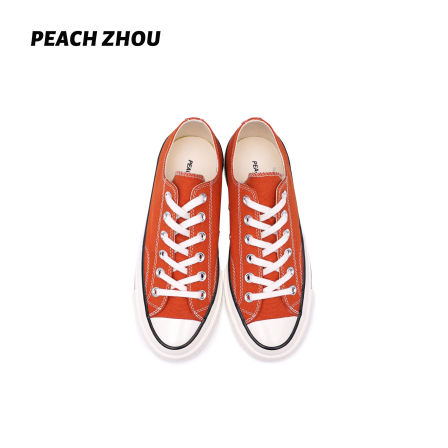 『PEACHZHOU』彩色系水洗低帮帆布鞋经典系带硫化橡胶底休闲鞋