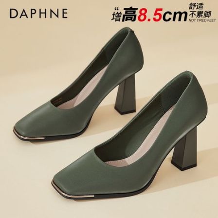 达芙妮配裙子玛丽珍鞋女春季2026新款法式粗跟高跟鞋方头浅口单鞋