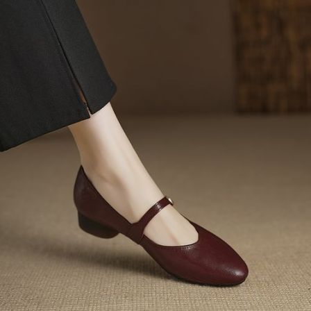 增高3cm手工女鞋纯色~久站不累妈妈鞋低跟法式玛丽珍鞋夏季单鞋女