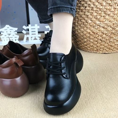 如9898单鞋春季新款2024系带英伦圆头女鞋头层牛皮复古百搭小皮鞋主图