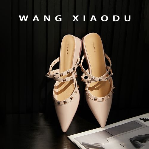 【王小毒】铆钉珍藏●3.5cm尖头包头拖鞋女中空内增高外穿凉拖主图