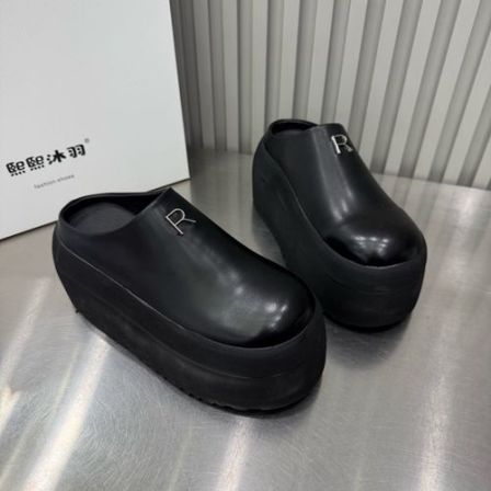 广州欧货【文艺质感】早春6cm勃肯圆头洋气轻奢纯色包头拖1026-6