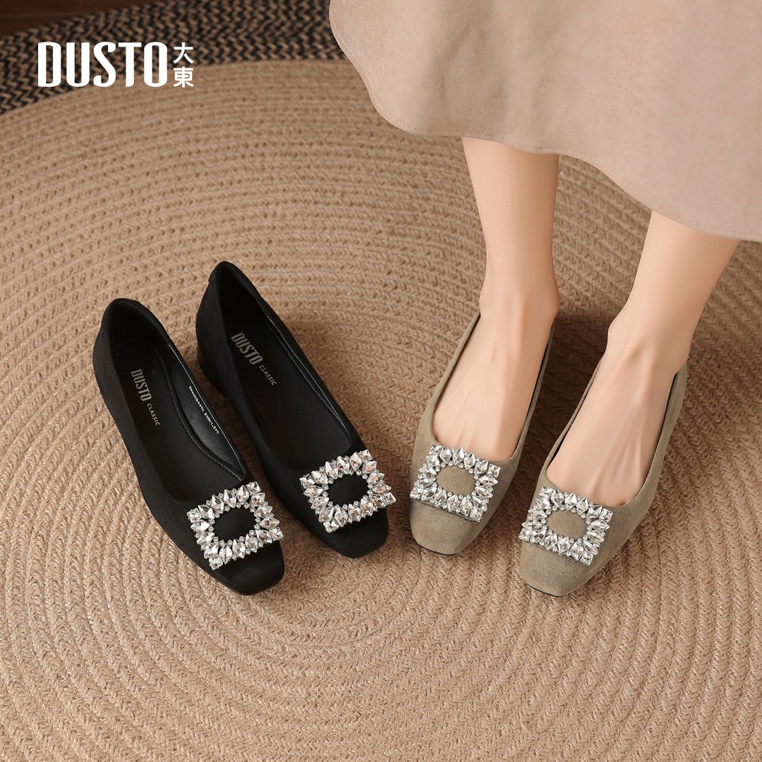 浅口鞋2026年春季女鞋新款方跟低跟套脚方头饰扣单鞋002449主图