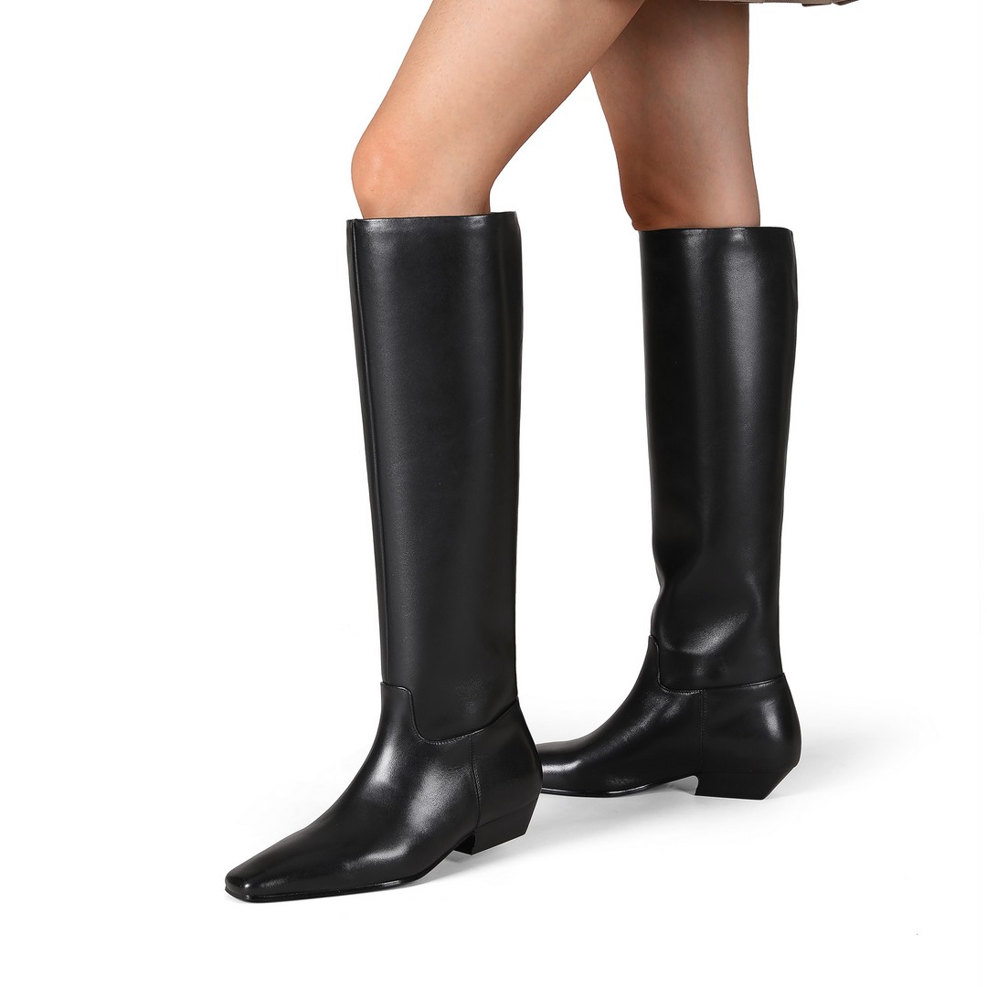 【FELIZ ISA】秋季小方头拼接设计美拉德色系长靴主图