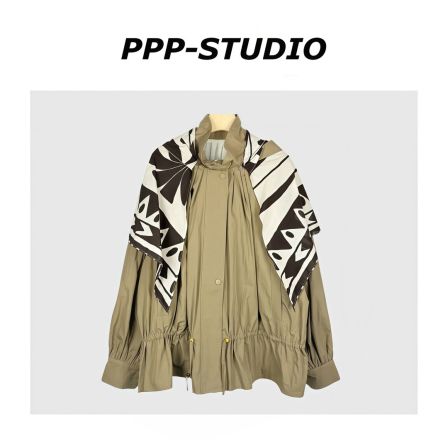 『PP-STUDIO』新款时尚百搭韩系立领抽绳花苞休闲百搭外套*20260309