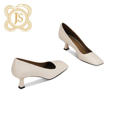 已开价，1305D5616气质百搭真皮粗跟高跟时尚欧美方头细跟浅口单鞋