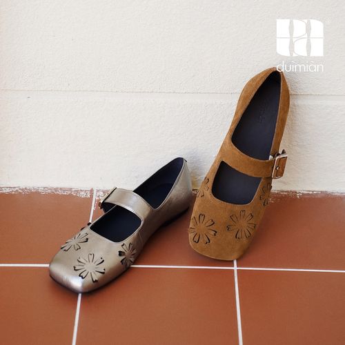 对面duimian「浮花」玛丽珍26SS复古雕花单鞋浅口软皮舒适休闲鞋女主图