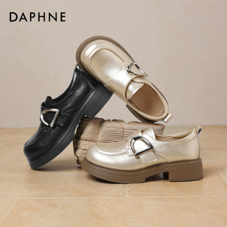 达芙妮春季新款复古时尚英伦风厚底粗跟休闲深口防滑软底乐福鞋