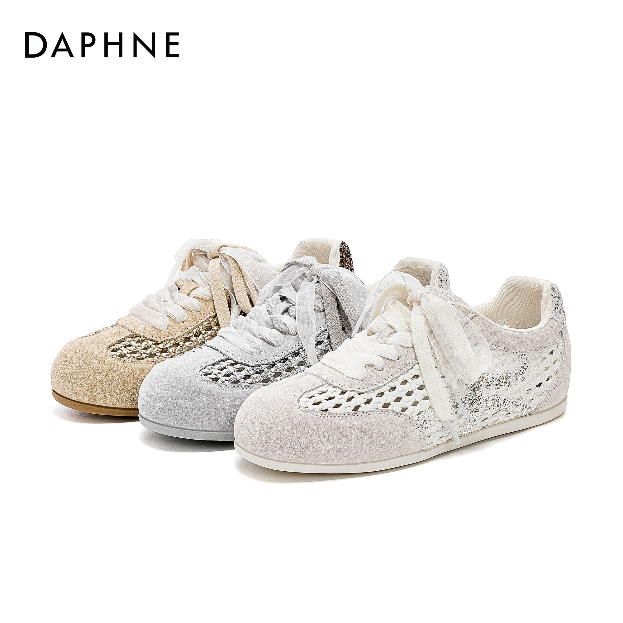 达芙妮女鞋复古薄款德训鞋2025夏季新款镂空透气舒适时尚休闲鞋子主图