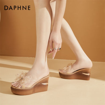 达芙妮高跟软底凉拖鞋外穿厚底凉鞋2025新款夏季时尚套脚坡跟鞋SS