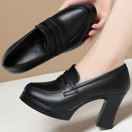 黑色高跟鞋英伦风皮鞋软皮防水台厚底粗跟圆头鞋久站舒适女鞋百搭
