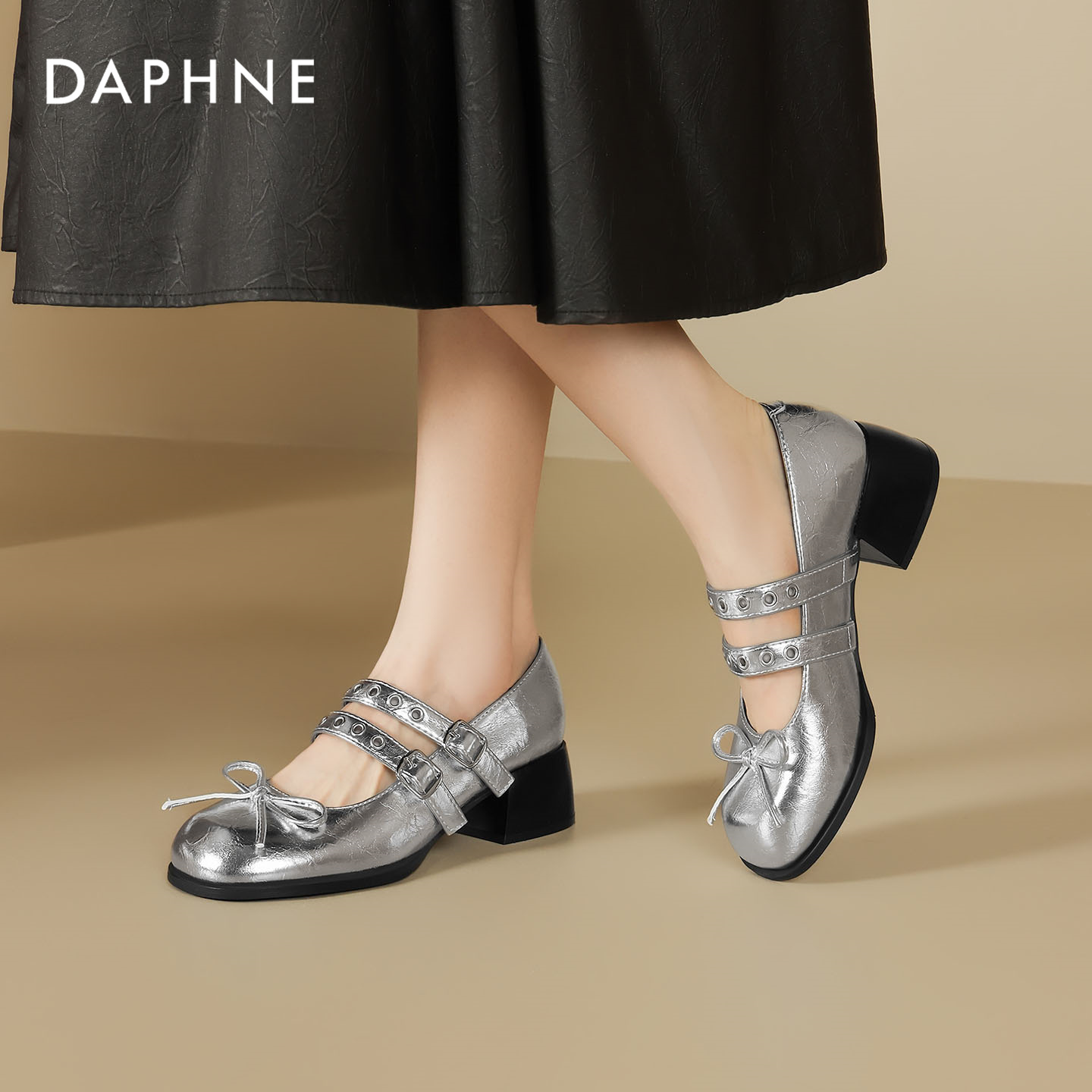 银色绝美玛丽珍鞋蝴蝶结仙女宴会鞋浅口配裙子单鞋主图