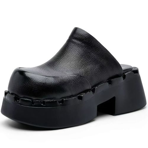 8807春夏新款英伦风复古舒适牛皮厚底增高舒适百搭包头女凉拖主图