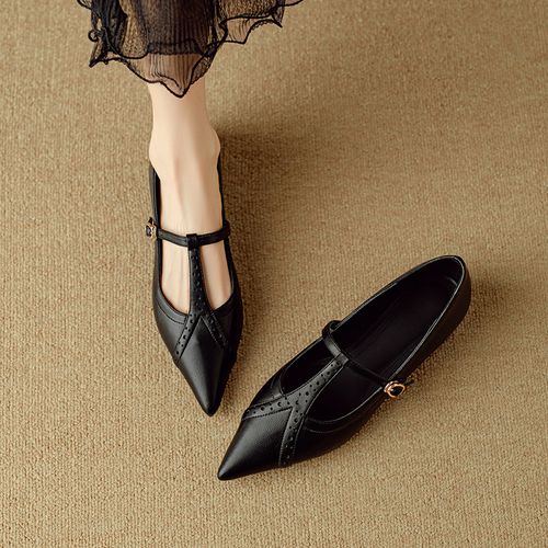 真皮穆勒鞋尖头单鞋黑色新款小香风2025平底皮鞋百搭复古羊皮女鞋主图