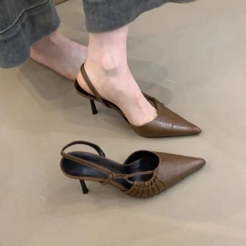 2026新款春季高级复古法式高级感尖头时装露跟细跟女高跟单鞋主图