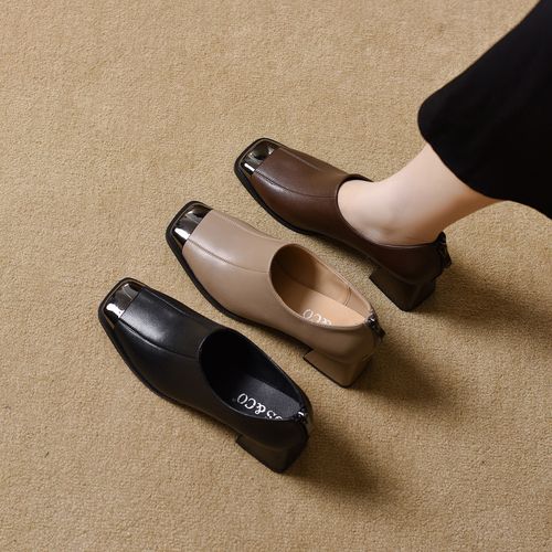 41大码厚底乐福鞋2026春季新款单鞋增高显瘦英伦风方头软皮小皮鞋主图