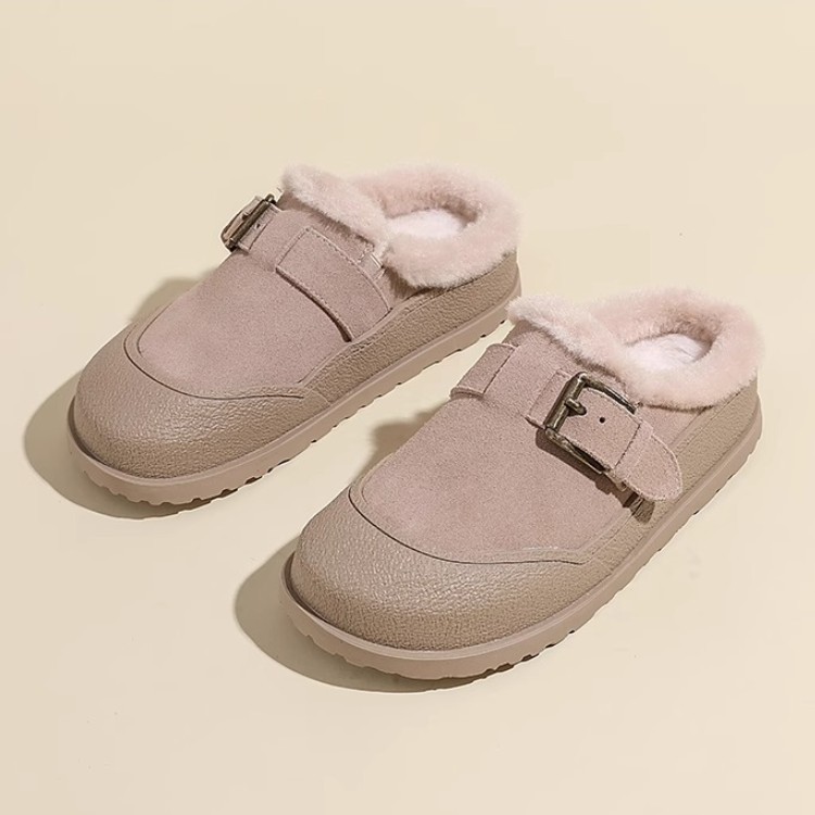 俏妃菲软皮勃肯鞋加绒女鞋冬季新款单鞋包头鞋子毛毛拖鞋外穿主图