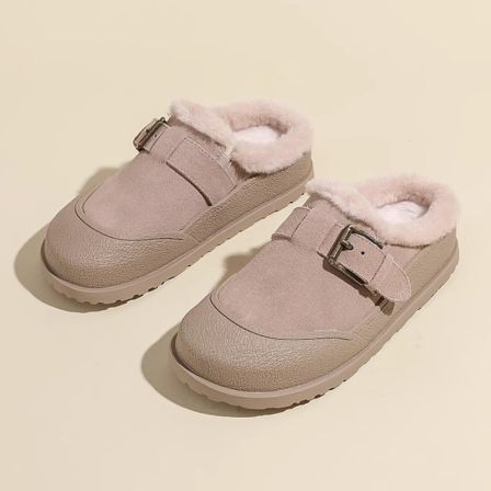 俏妃菲软皮勃肯鞋加绒女鞋冬季新款单鞋包头鞋子毛毛拖鞋外穿