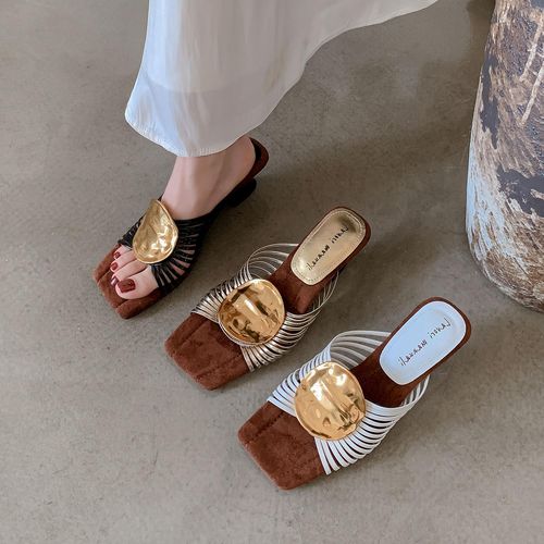 4.5cm【依美丁】全皮手工新款小众度假风中跟软底露趾凉鞋女时尚主图